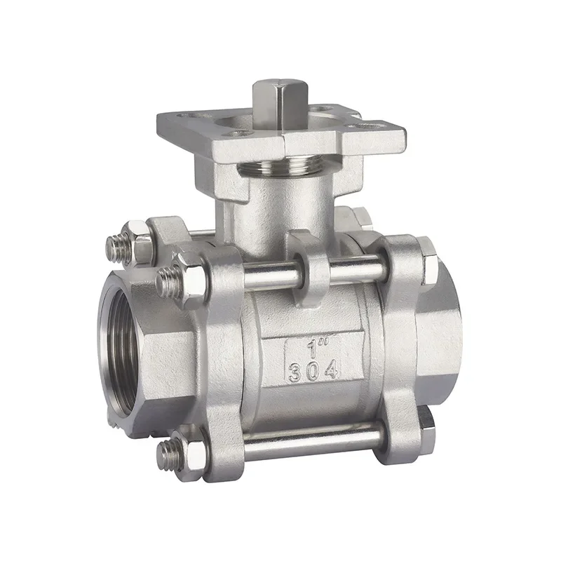 DN15-50 Three Piece High Platform Ball Valve SS304 Stainless Steel Internal Thread High Temperature Corrosion Resistance