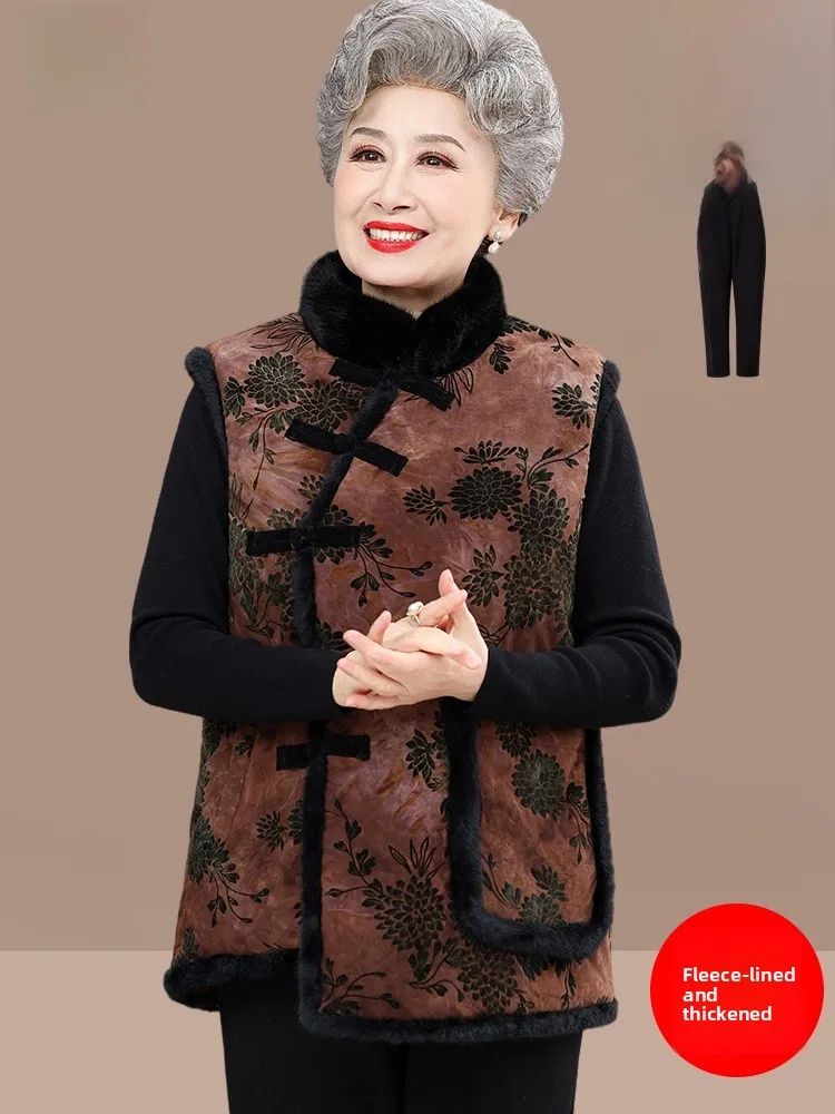 เสื้อกั๊กฤดูหนาวสำหรับผู้หญิงวัยกลางคนและผู้สูงอายุ แฟชั่นทันสมัย ทรงหลวม ความยาวปกติ