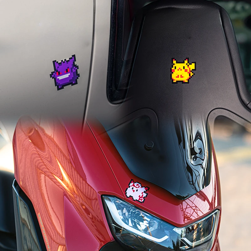 Pokemon Anime Pixel Sticker Cartoon Pikachu Gengar Eevee Squirtle Car Motorcycle Helmet Decorative Sticker Children\'s Toy Gift