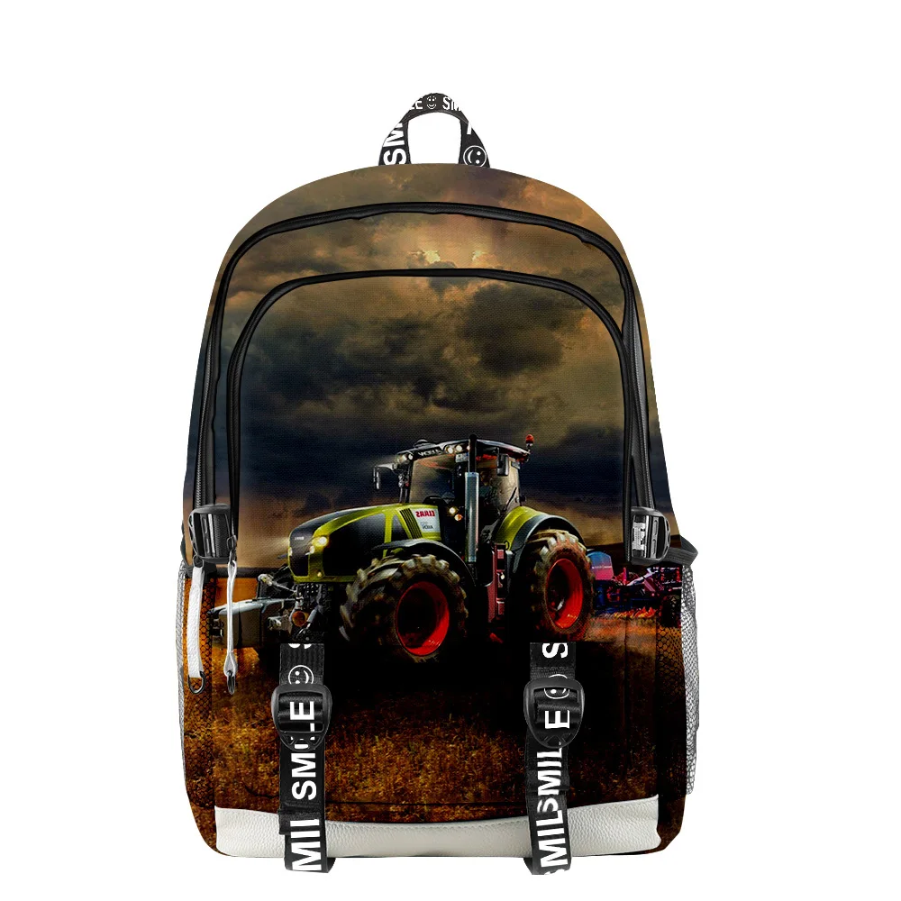 Harajuku Nieuwigheid Coole Schooltassen Unisex Anime Tractor Patroon Reistas 3d Print Oxford Waterdichte Notebook Schouderrugzakken