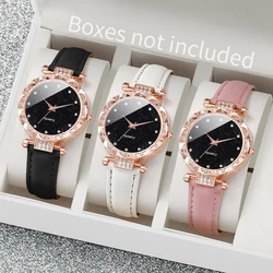 3PCS Women Watches Fashion Rhinestone Leather Band Quartz Watch Set（Without Box）