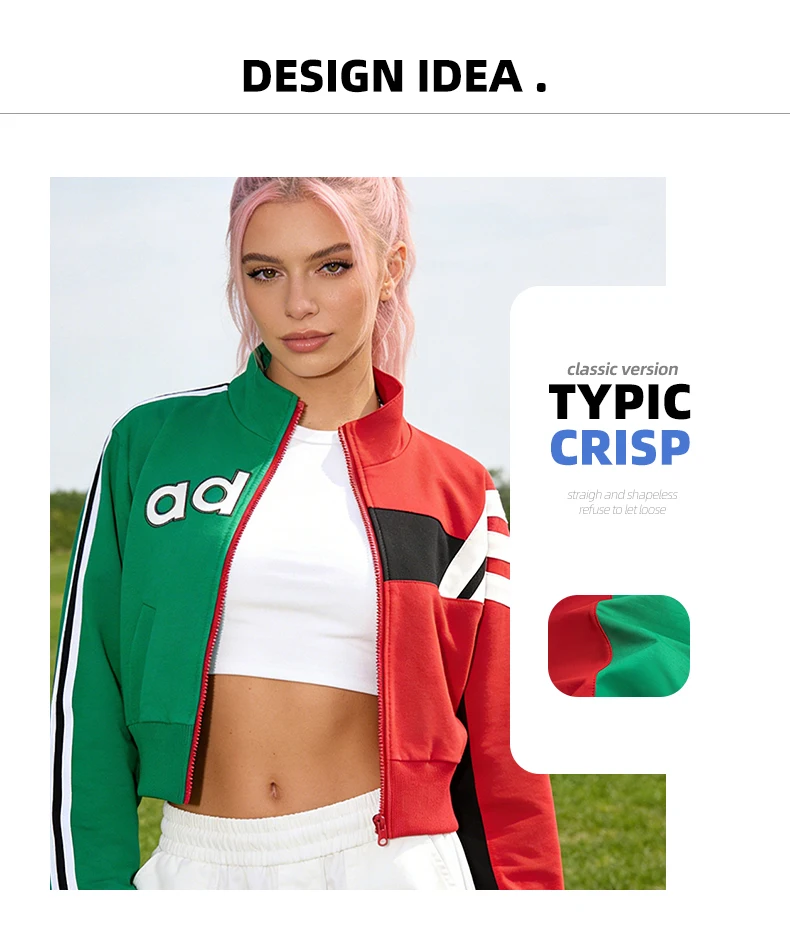 Damen Freizeitjacke Colorblock Sportliche Varsity-Jacke Vintage Patchwork Streetwear Oberbekleidung mit Durchgehendem Reißverschluss für Outdoor – Detail 9