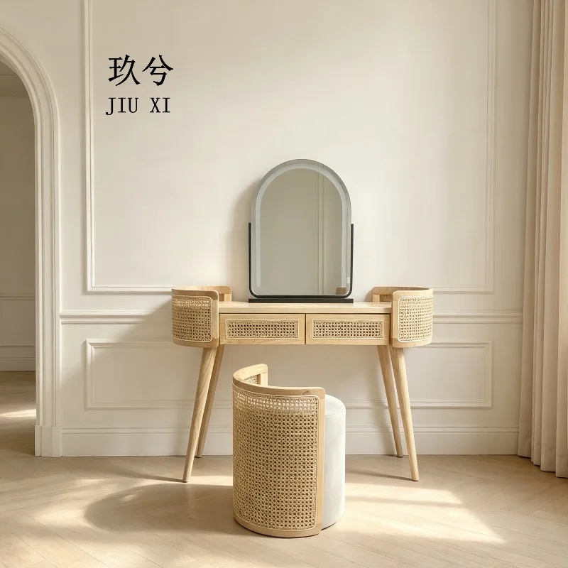 Rattan dressing table Nordic solid wood makeup table Bedroom B & B Modern simple small apartment