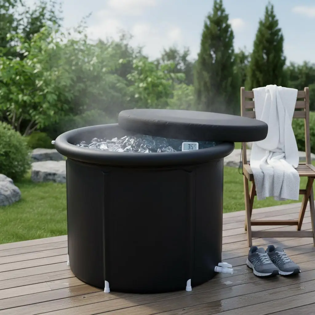 

Станция для холодных погружений 35.4 дюйма (длина) x 30 дюймов (высота) для восстановления спортсменов, домашней терапии, тренировок на открытом воздухе, надувная складная ванна объемом 98 галлонов.