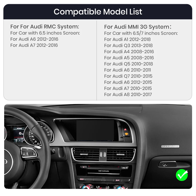 Wireless Carplay Android Auto Module Box for Audi A1 A4 A5 A6 A7 A8 Q3 Q5 Q7 2010-2018 RMC MMI 3G OEM Screen Mirror Link view 2