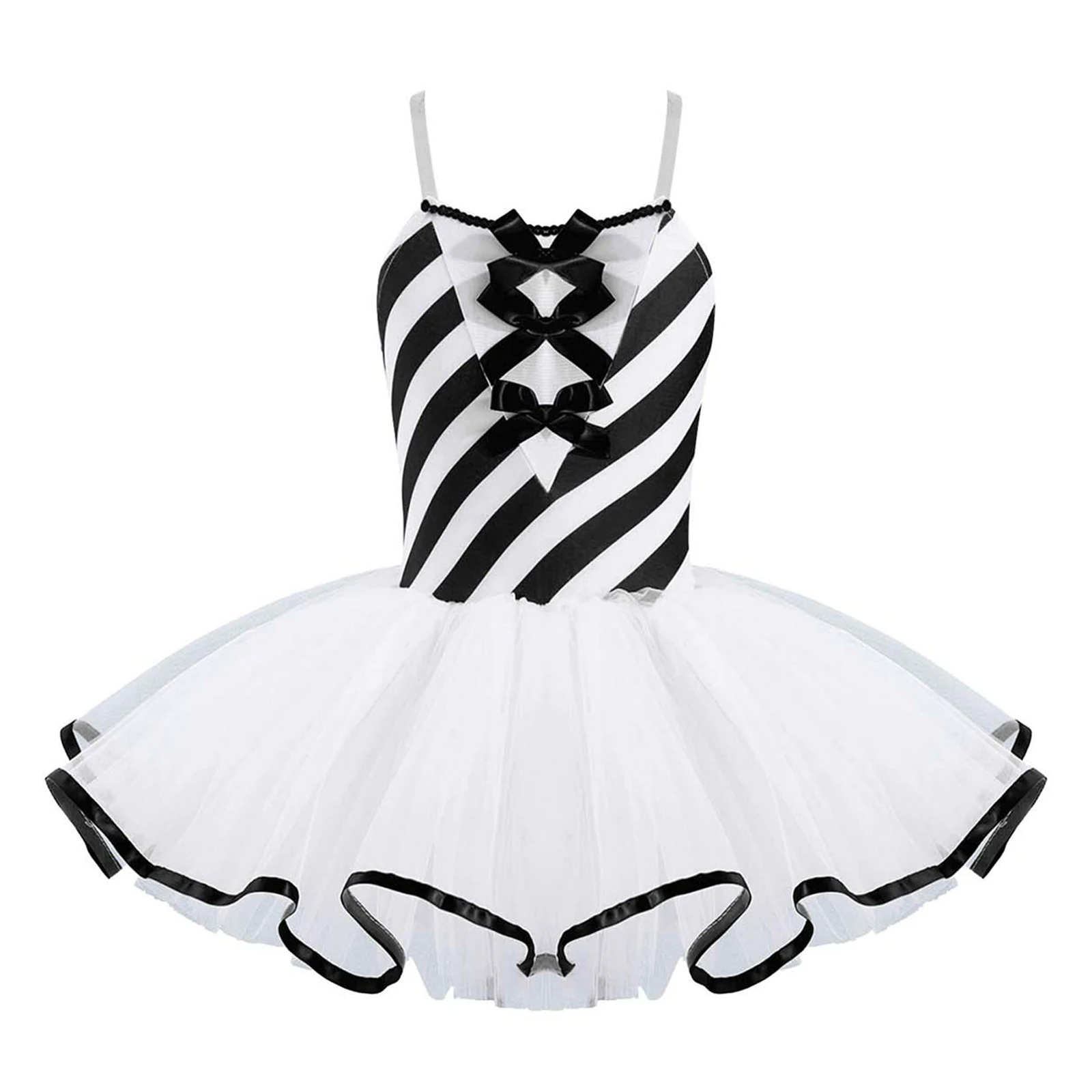 Vestito da balletto per bambini Tutu elegante Costume da ballo per bambini Pattinaggio di figura Dancewear senza maniche con costume cosplay natalizio Bowknot