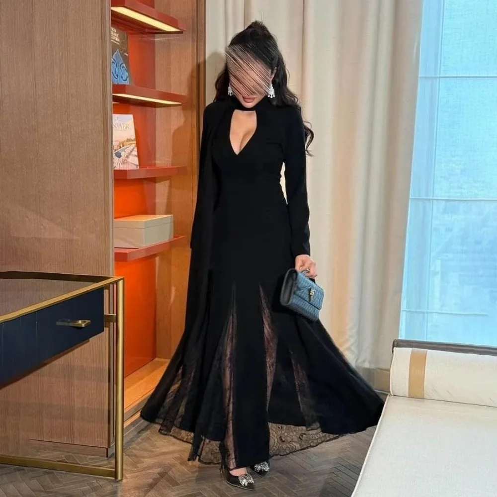 

Customized Exquisite Lace Applique Evening Dress Charming Long Sleeve Prom Dress Sexy O Neck Party Gown فساتين سهرة فخمة 2026
