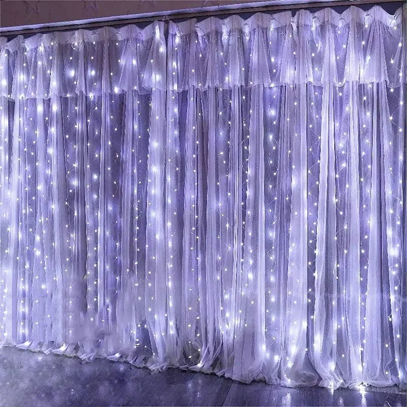 600/300/200/100LED Curtain String Lights 8 Modes USB Plug Holiday Hanging Light Wedding Bedroom Living Room Christmas Decoration