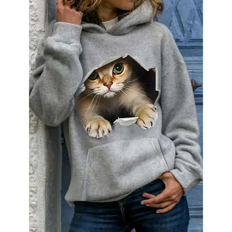 2025 Fun Cat 3D Printed Hoodie Men's and Women's Fashion Animal Leisure Autumn Sportswear Oversized Hoodie Clothing