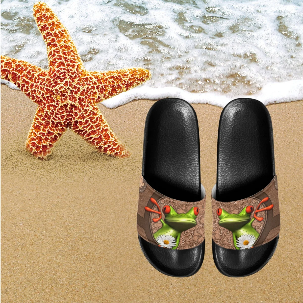 Women Summer Slippers Animal Frog Pattern Home Bathroom Ladies Slides Beach Water Slippers Women Bathroom Anti-slip Lightweigh