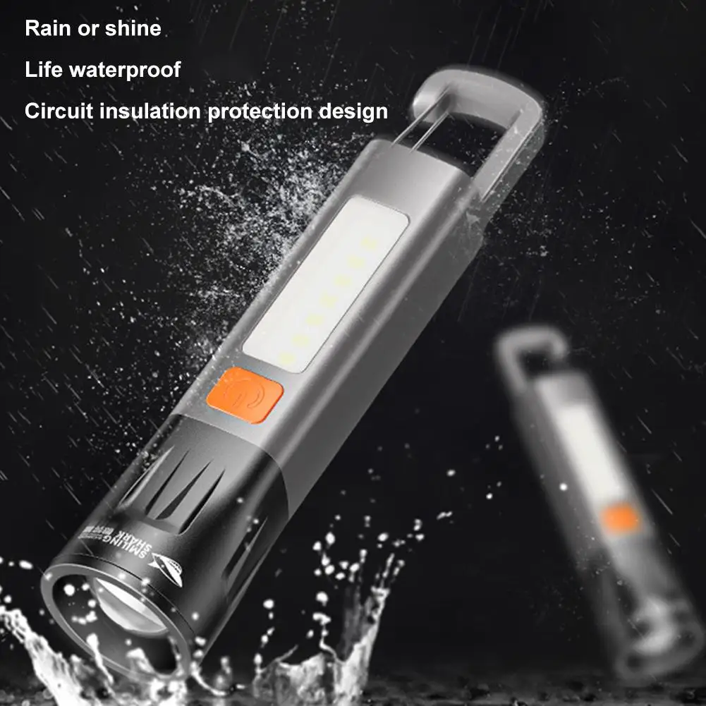 Mini LED Flashlight Torch Light With Hook Camping Light USB Rechargeable Zoomable Outdoor Super Bright Waterproof Flashlight