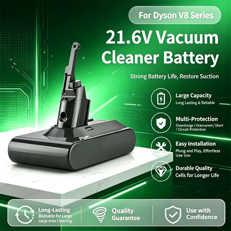 Kompatibel mit dem Dyson Staubsauger-Akku V6V7V8V10, ersetzen Sie den unteren Lithium-Akku durch kompatibles Zubehör 21,6V 12800mAh Ersatzakku.