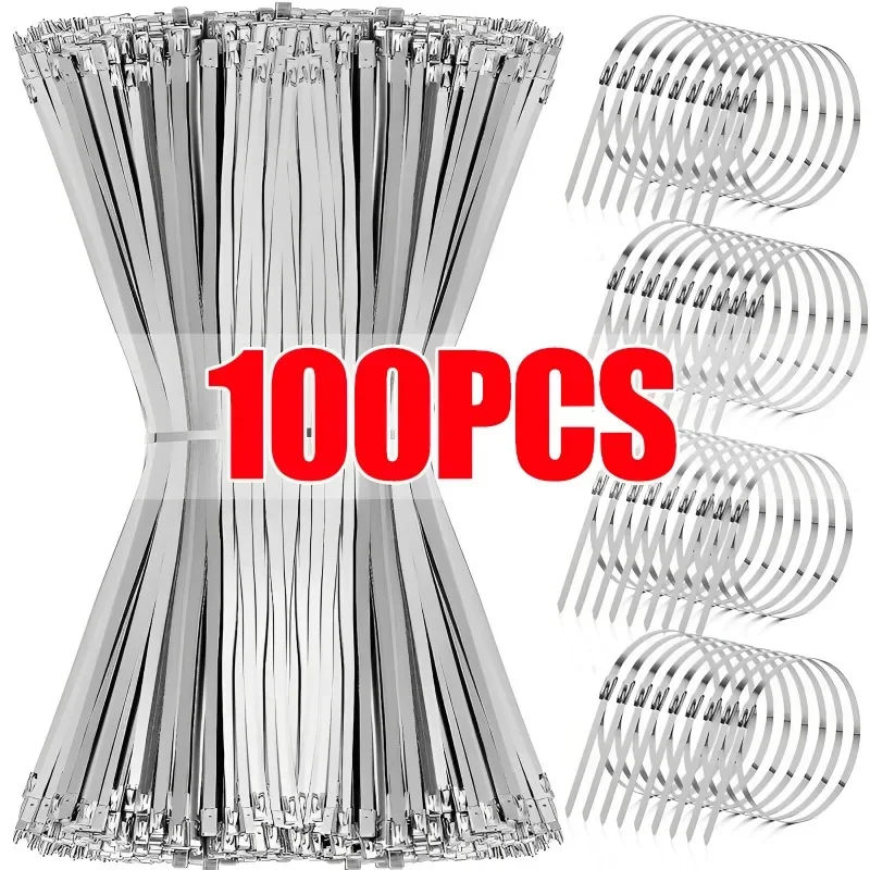 Abraçadeiras de aço inoxidável, envoltórios de exaustão, bloqueio revestido, Heavy Duty, Multi-Purpose, Fio de Metal Auto-Bloqueio, Zip Tie, 20-100Pcs