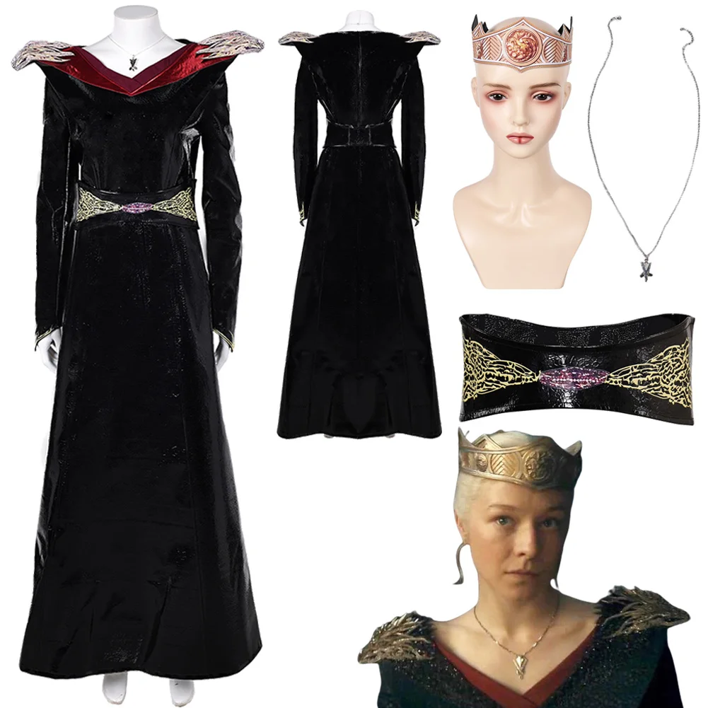 Princess Rhaenys Cosplay Dress Costume TV House Cosplay The Dragon Roleplay Crown Necklace Waistband Female Halloween Party Suit