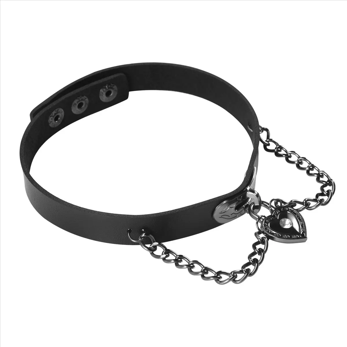 *N21R Leather heart pendant chain necklace Gothic Lolita Punk Choker Black