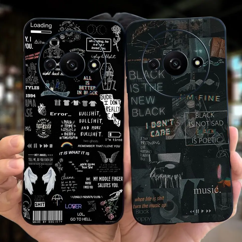 For Funda Xiaomi Redmi A3 Mi A3 Case Black Cat Moon Night Fashion Coque Matte Silicone Soft Cover For MiA3 RedmiA3 A 3 Bumper