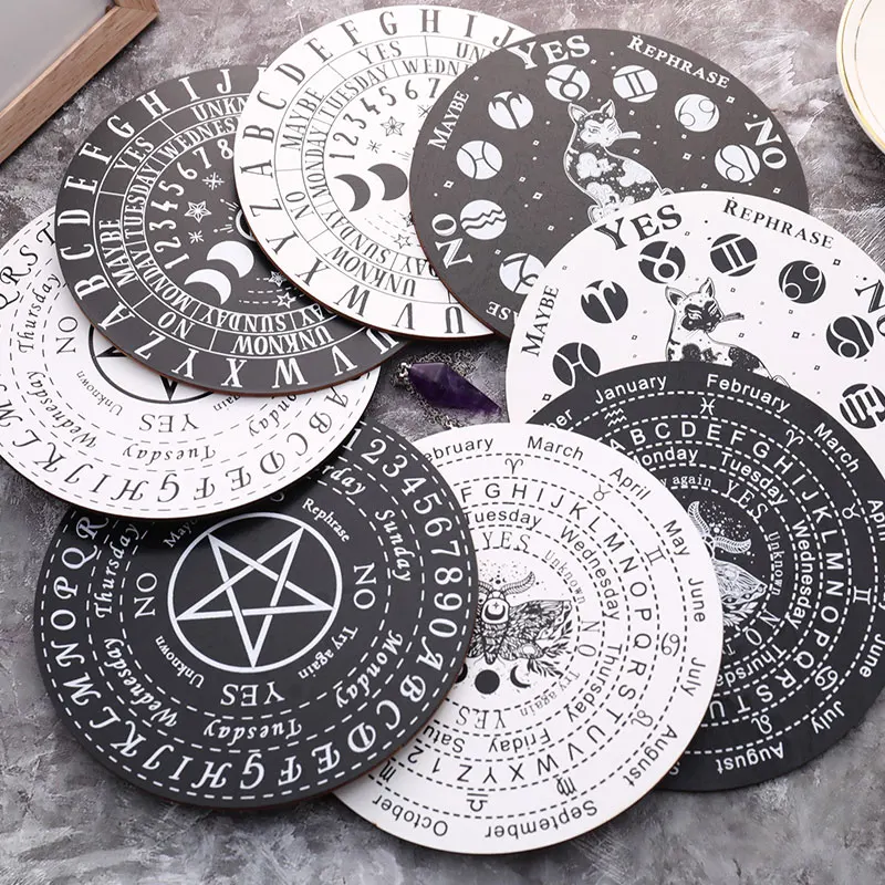 DIY Wooden Pendulum Board Black White Color With Stars Sun And Moon For Divination Message Board Metaphysical Altar Decoration