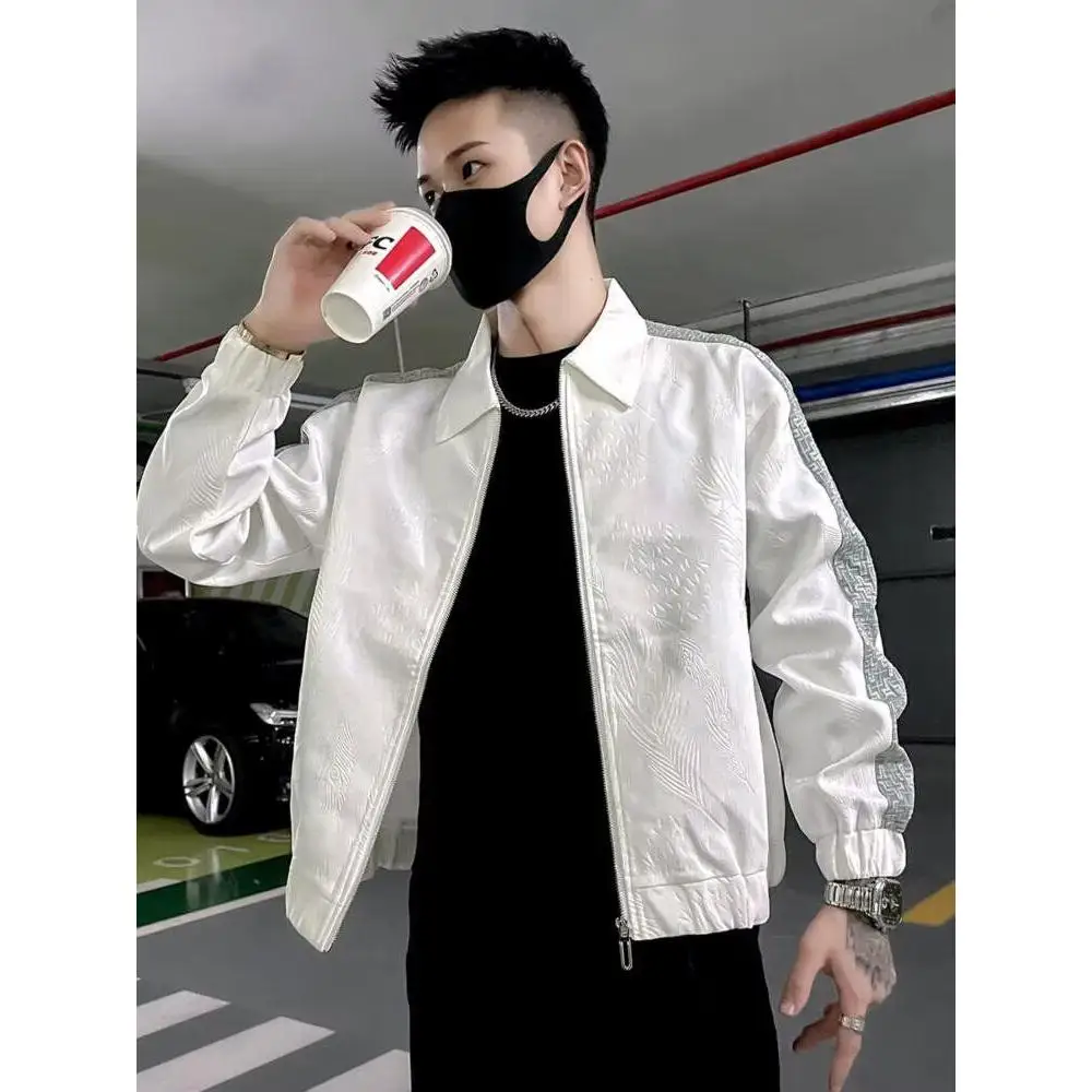 

Spring Autumn Men's Slim Fit Jaet Trendy Korean Sle Patchwork Top 2025 New Boyfriend Sle Outerwear Cool And Haome