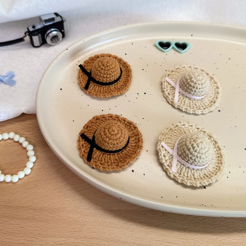 Muñeca Mini sombrero de paja tejido de punto, sombreros hechos a mano de simulación, juguetes, accesorios de vestir para muñecas para niños, juguete para juego de imitación