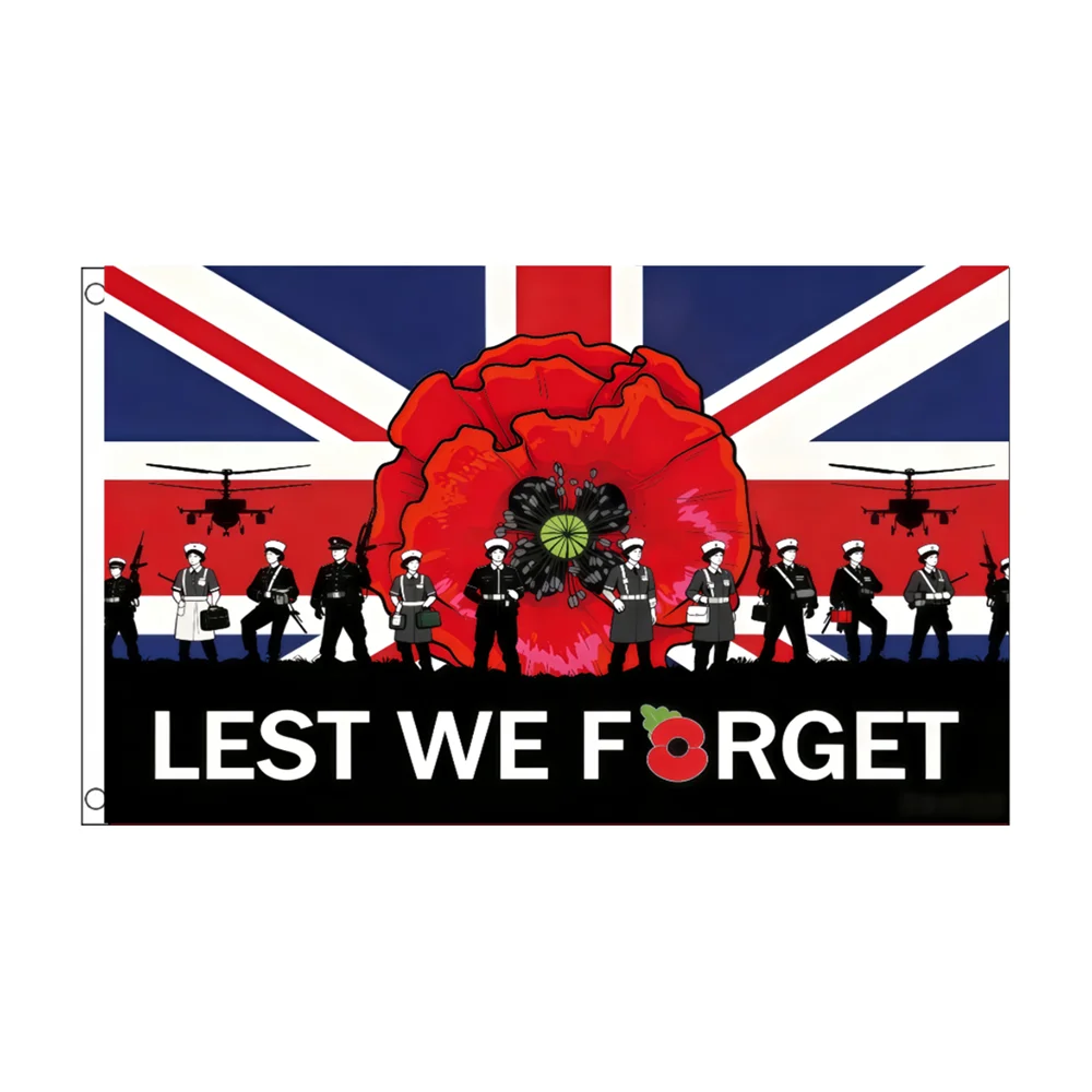 Lest We Forget Remembrance Day Flag UK Poppy Veteran Memorial Banner 2x3ft 3x5ft For Home Yard Outdoor Decor