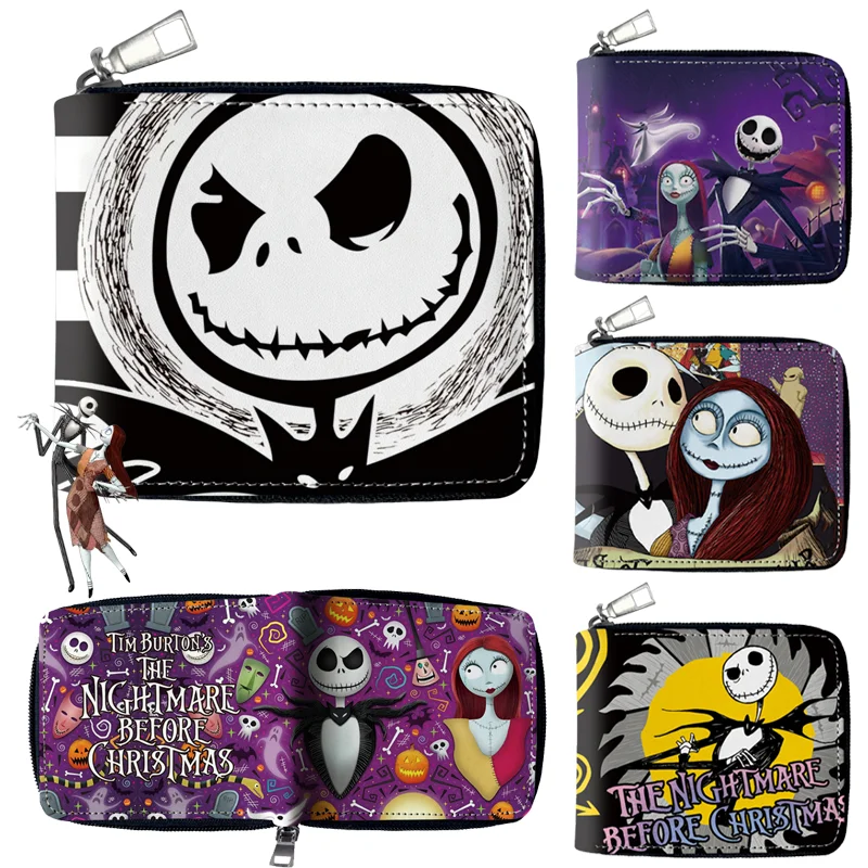 

The Nightmare Before Christmas Coin Purse Women Fashion PU Leather Short Wallets Card Holder Cartoon Folding Wallet Zipper Bag