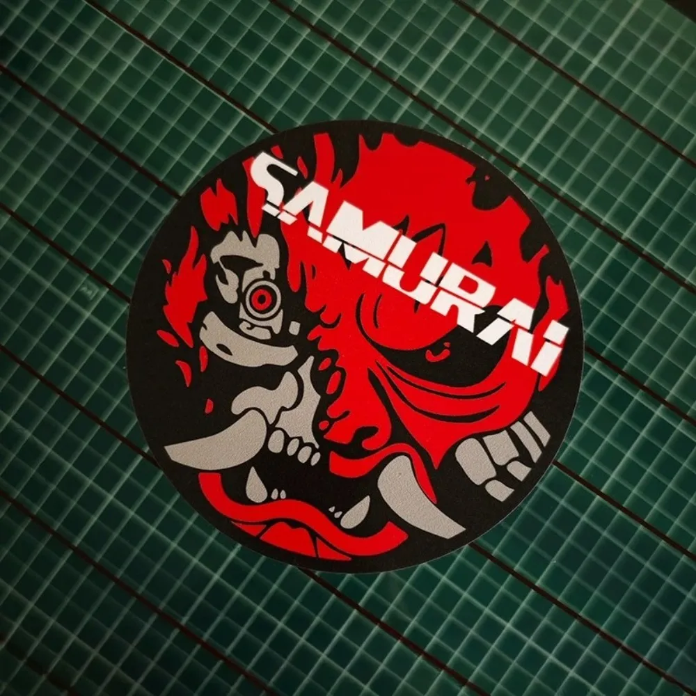 Cyberpunk Samurai Oni Mask Vinyl Stickers Red Black Waterproof For Car Window Laptop