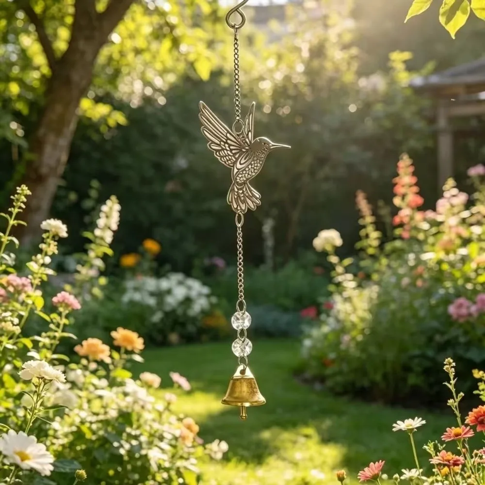 Alloy Hummingbird Metal Wind Chime Animal Shape Handmade Crystal Hanging Wind Bell Lucky Bless Retro Bird Suncatcher Hanging