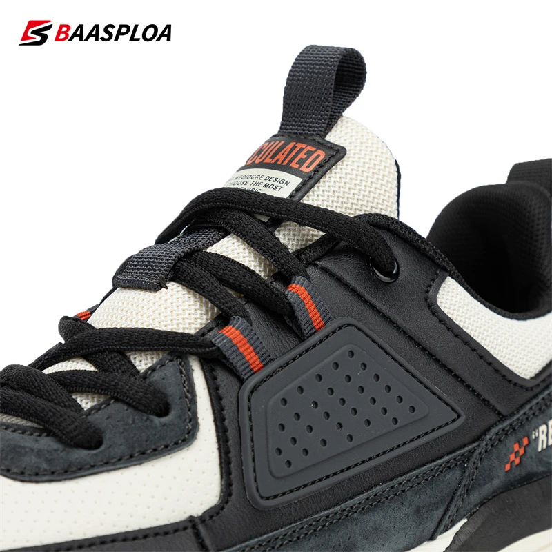 Baasploa Men Casual Waterproof Running Shoes Fashion Leather Skateboard Shoes Non-slip Wear-resistant Male Sport Shoes New