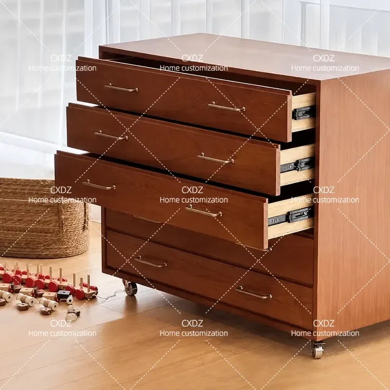 Medieval Solid Wood Chest of Drawers Retro Living Room Sofa Side Cabinet Removable Locker Bedroom Bedside Storage Cabinet