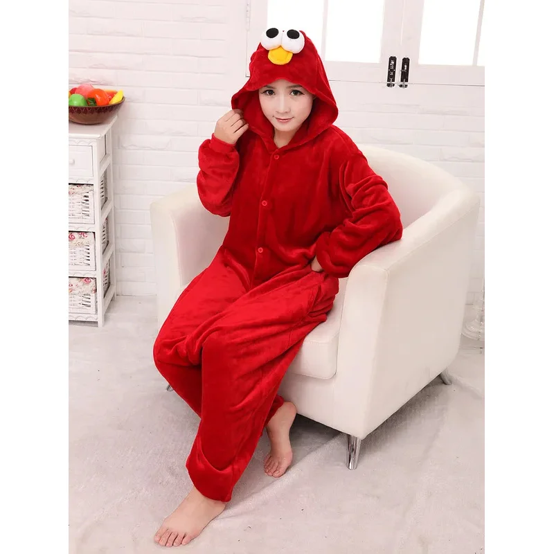 2025 ภาพเคลื่อนไหวเครื่องแต่งกายสีฟ้าคุกกี้มอนสเตอร์สีแดง Elmo Onesies สัตว์คอสเพลย์ชุดนอนผู้ใหญ่ชุดนอนชุดนอน