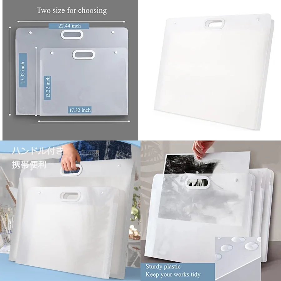 Portafolio de arte de plástico, portafolio de arte grande con asas, carpeta de portafolio impermeable para obras de arte, estuche de almacenamiento para dibujar Sk