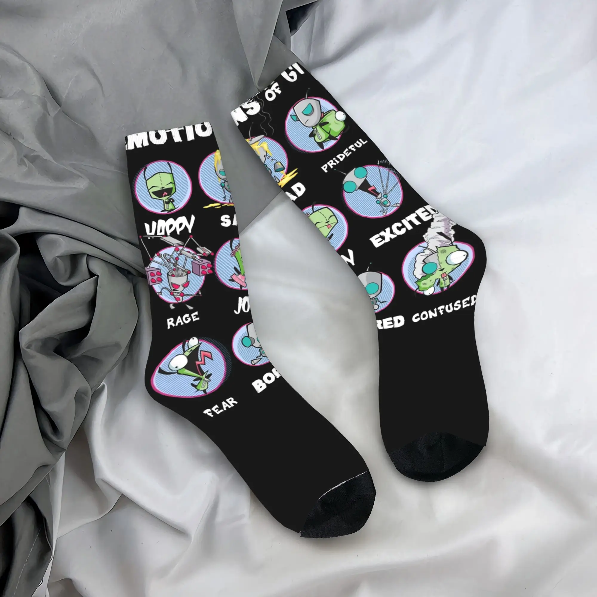 Retro Invader Zim The Many Emotions of GIR Robot Football Socks  Polyester Long Socks for Women Men Breathable