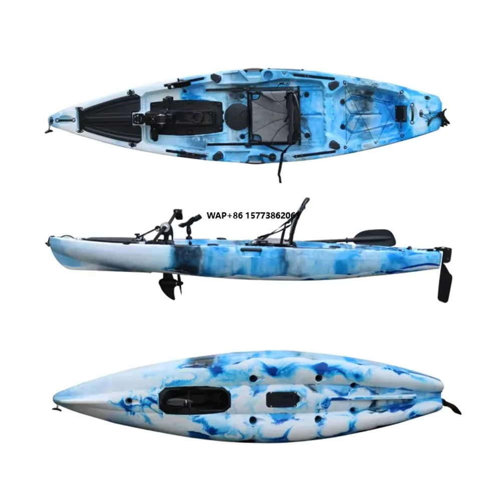 

12ft Portable 1-Piece Fishing & Touring Kayak HDPE Plastic Hull Propeller/Fin Pedal Drive Sit-On-Top Single Person