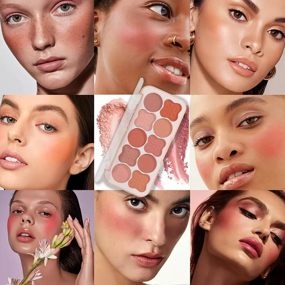 คุณภาพสูง MISS ROSE 10 สี Natural Nude Face Blush Palette แต่งหน้าครอบคลุม Blushe Highlight Contour Blusher แผ่นเครื่องสําอาง