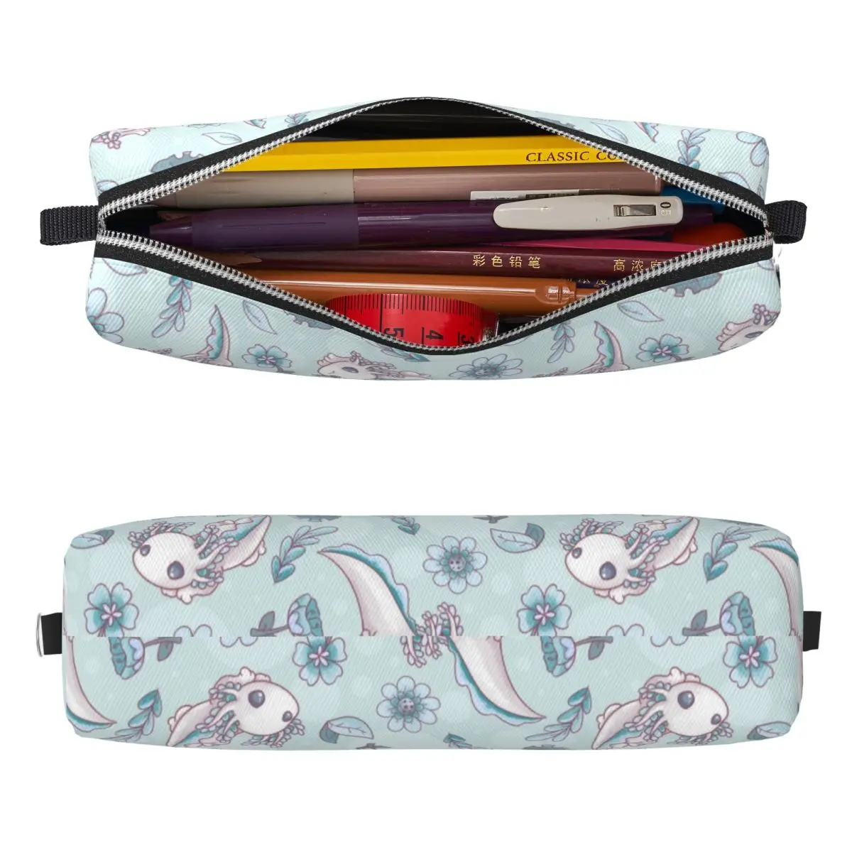 Пеналы Axolotl с цветочным принтом, каваи, сумки для ручек с рыбой и животными для девочек и мальчиков, большие школьные принадлежности для хранения, пеналы на молнии