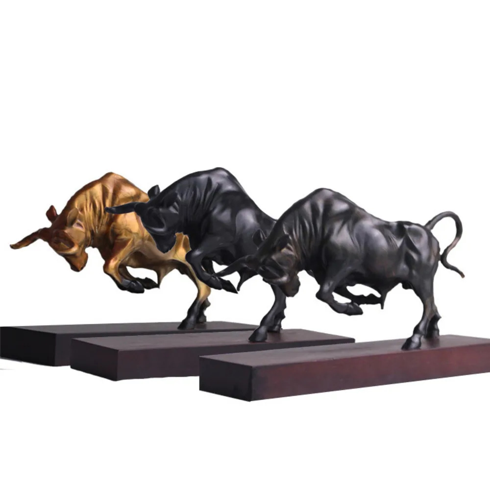 Bronze Tone Zodiac Ox Resin Ornament Auspicious Cattle Sculpture Statue Home Office Living Room Desktop Decor Company Opening