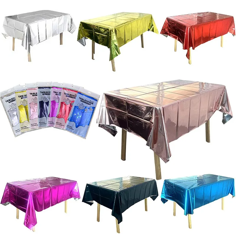 Mantel metálico de oro rosa, suministros para fiestas, cubierta de mesa desechable Cpp, decoraciones para cumpleaños y bodas, camino de mesa brillante