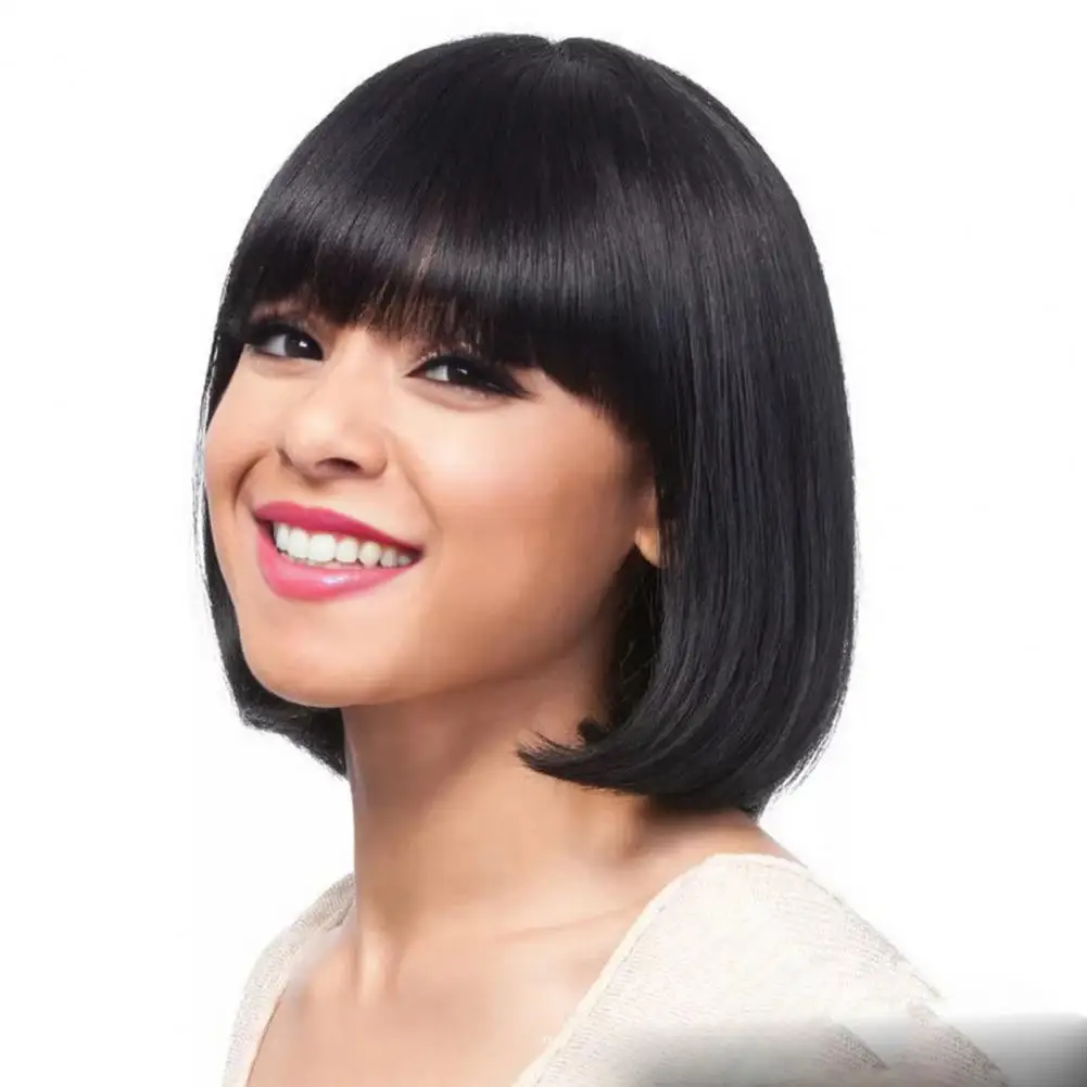 Comfortable to Wear Wig Vibrant Short Straight Wig for Women with Bangs Heat Resistant Synthetic Hair for Costume Parties Girls