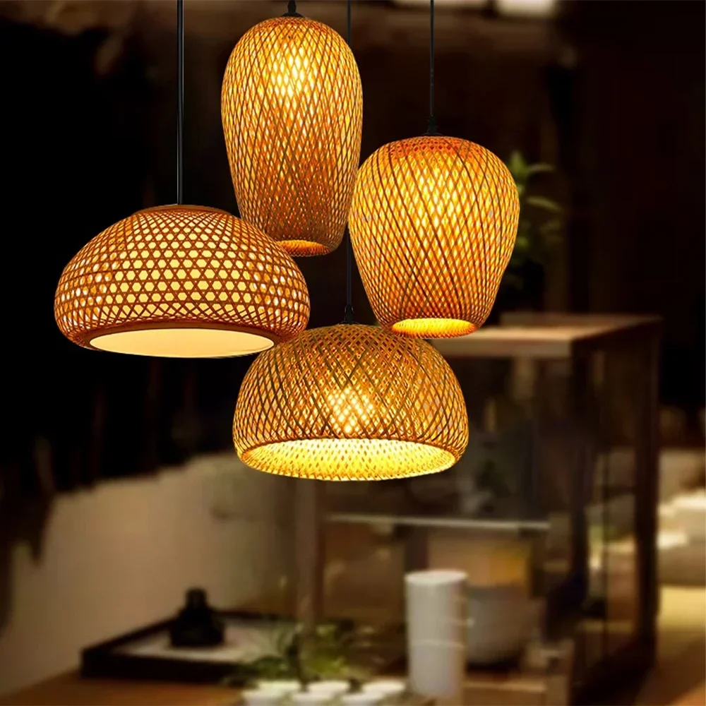 Imagem -05 - Bambu Tecelagem Candelabro Lâmpada Handmade Pendant Light Pendurado Luminárias Led de Teto Rattan Woven Clássica Home Bedroom Decors