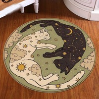 Yin and Yang Cat Round Carpet for Living Room Bedroom Decoration Non Slip Children's Room Crawling Floor Mat Popular Circle Rug