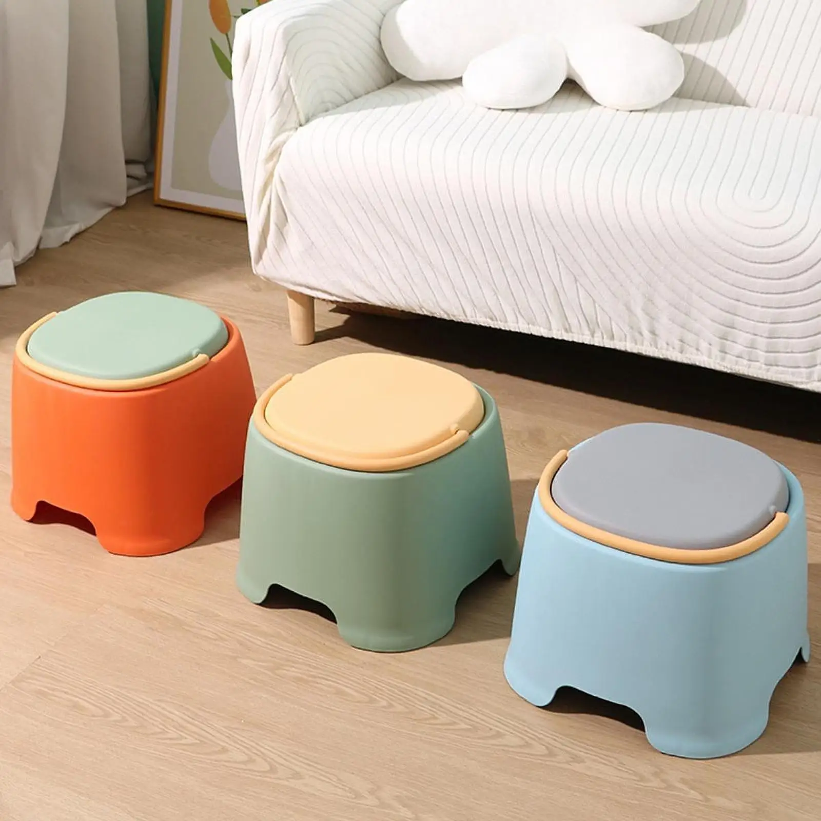 

Small Stool Portable Stackable Creative European Style Non Slip Seating Chair for Household Bedroom Living Room Laundry Kitchen