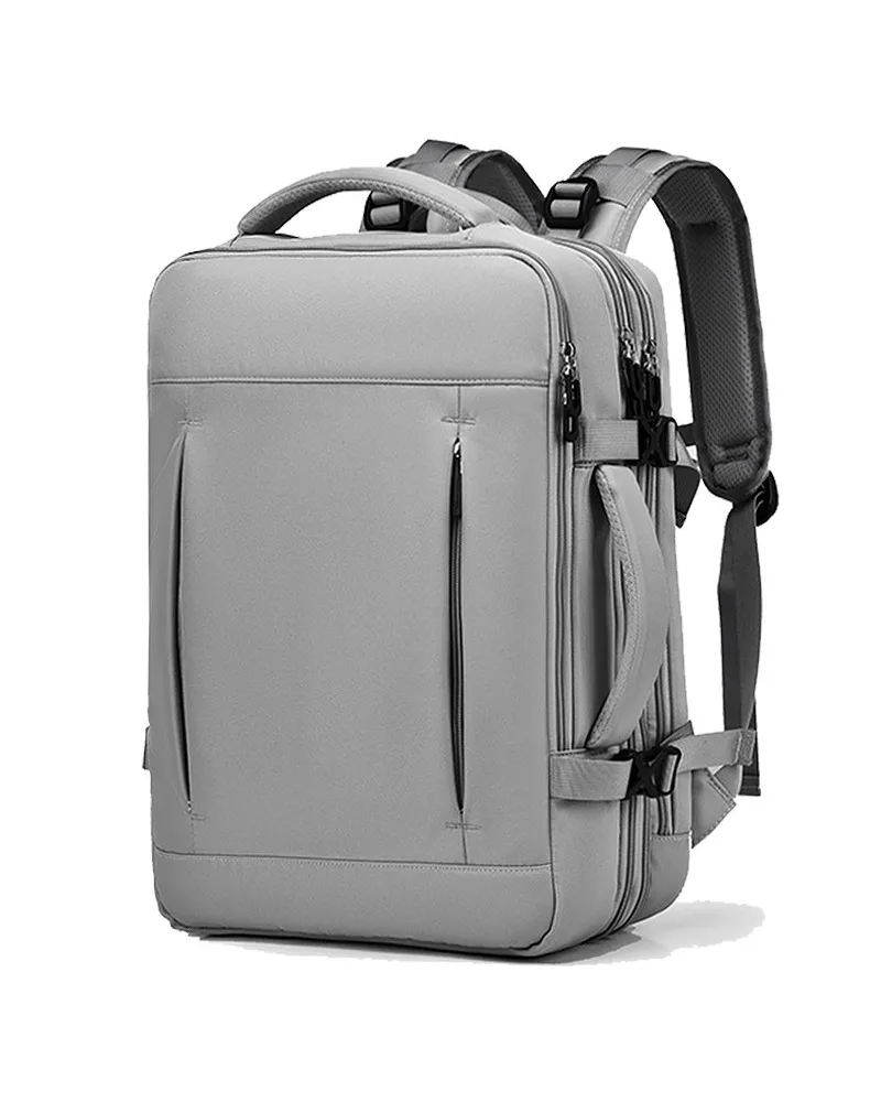 Practical off-white laptop backpack with USB charging anti-splash expandable schoolbag for travel and daily use