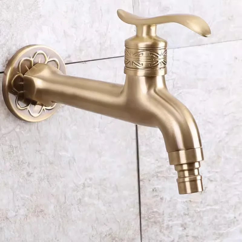 Bibcock Wasserhahn lange Garten Wasserhahn Kran antike Messing Bad Mop Waschbecken Wasserhähne Wand halterung Waschmaschine Wasserhähne Garten
