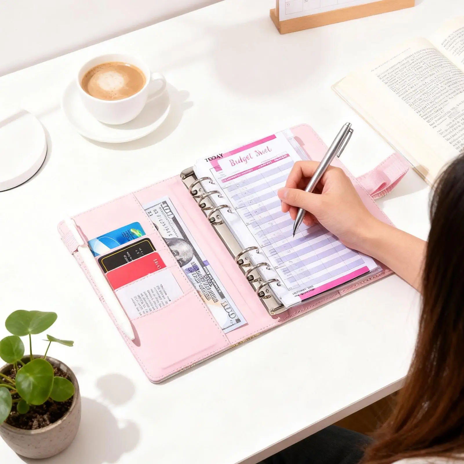 돈 절약 바인더 A6 예산 플래너 책 지퍼 파우치 포함 A6 현금 관리 바인더 남성 여성 소년 청소년 아내용