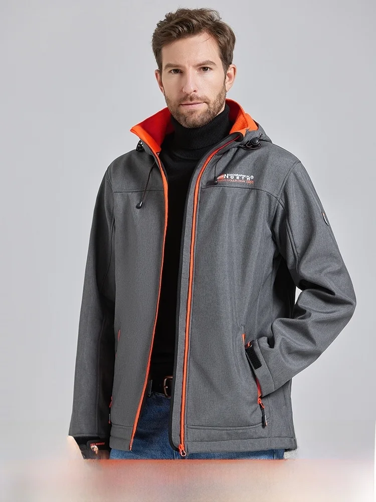 

Nordic High-End Outdoor Men's Windproof Fce Soft ell Jaet Waterproof Coat Spring Autumn Polyester Fiber Long Sve Ho...