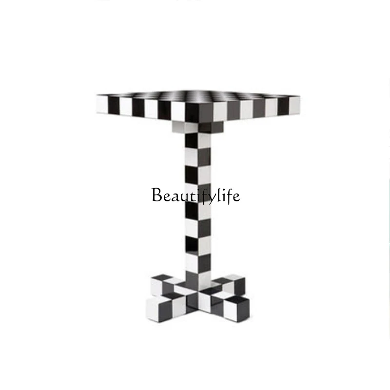 Nordic design checkerboard small square table chess black and white sides creative corners