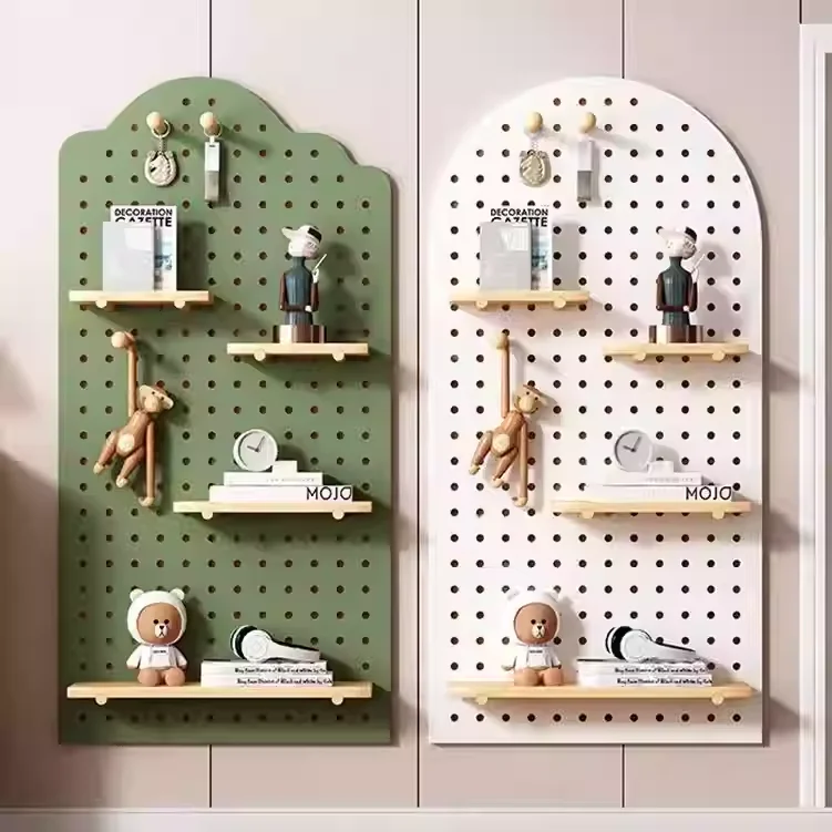 Wood Wall Mounted Storage Hole Board Multi Layer Combination Decorative Board Bookshelf Miscellaneous Shelf Organizer