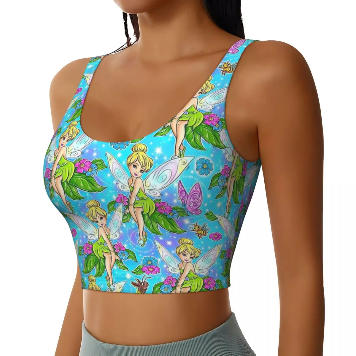 Custom New Tinkerbell Fairy Cartoons Workout Crop Tank Tops Women Seamless Running Yoga Sports Bras