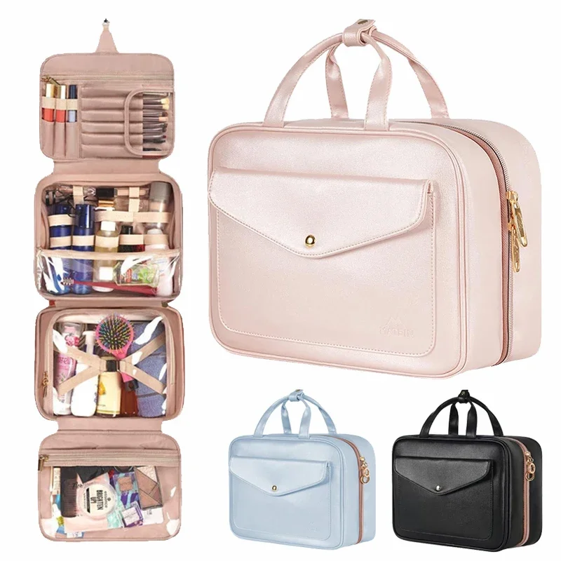 Waterproof Toiletries Bag Handheld Portable Cosmetic Bag Travel Toiletries Organiser with Metal Snap Handle Compartment Storage