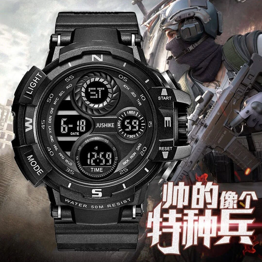 IKAZ Black Digital Men's Sports Watch Waterproof Outdoor Timing Clock G Infantry Impact Student Watch